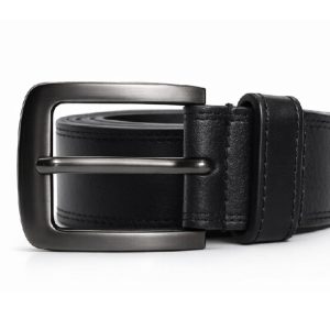 Premium Black Leather Belt for Men | Stylish Textured Formal & Casual Belt with Metal Buckle