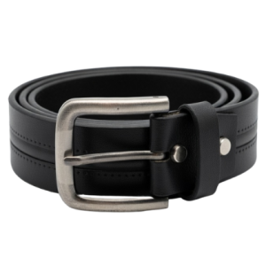 Men’s Black Leather Belt – Matte Gunmetal Buckle | ARVELO