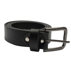 Classic Black Textured Leather Belt for Men with Matte Metal Buckle